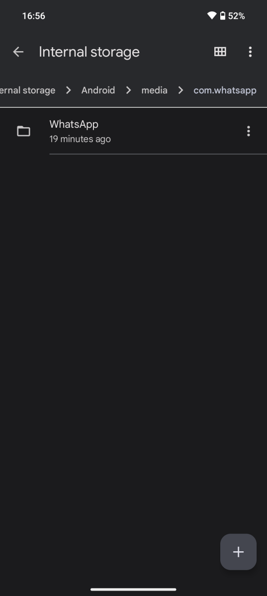 Screenshot of WhatsApp's internal storage