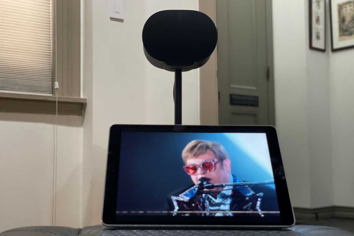 Elton John playing through a Sonos Era 300 smart speaker