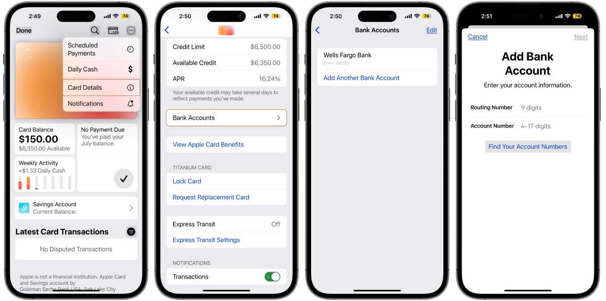 Apple Card adds a bank account