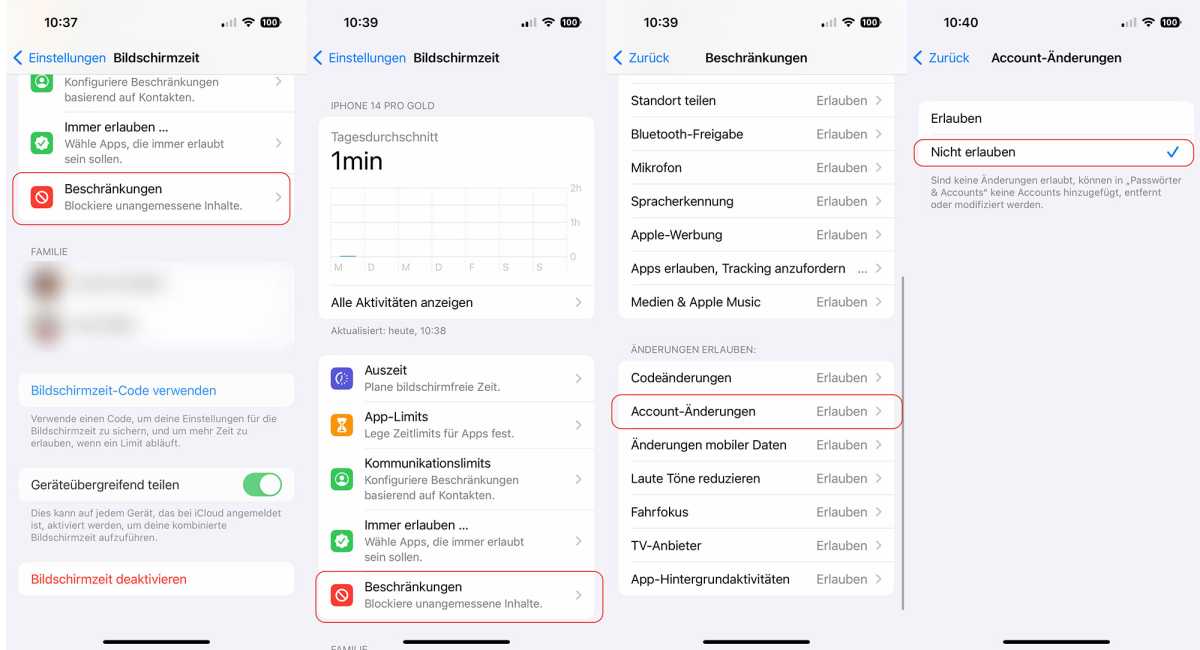 Bildschirmzeit Beschränkung