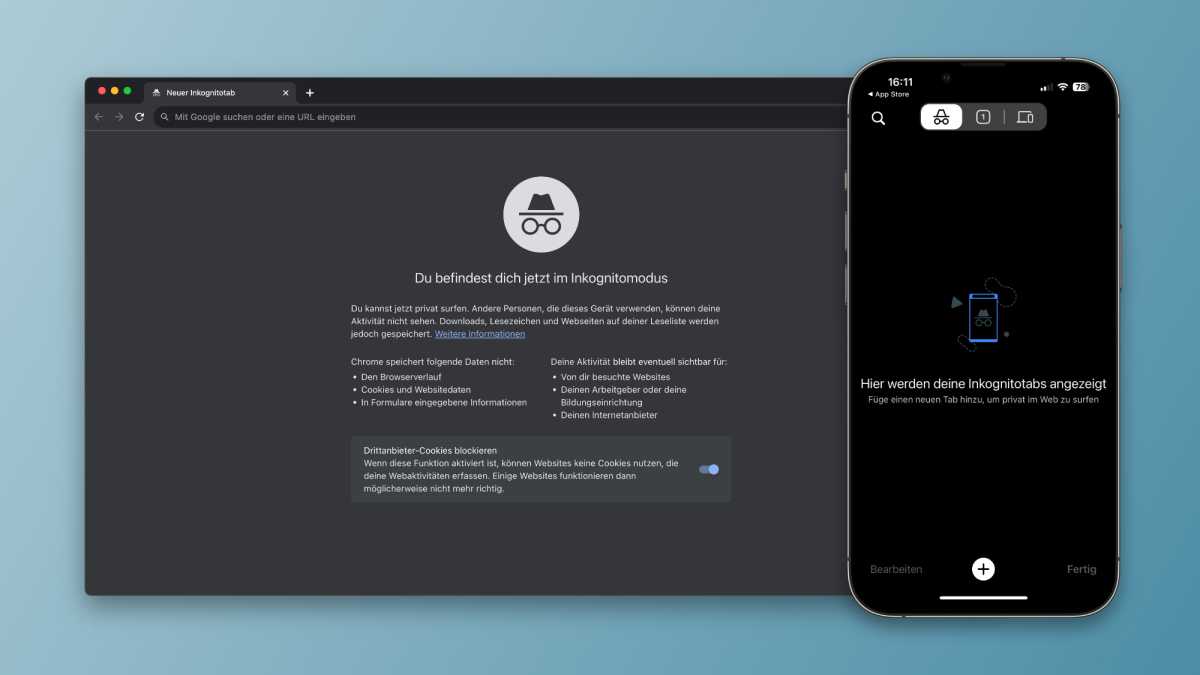 Screenshot vom Inkognitomodus von Chrome in macOS und iOS