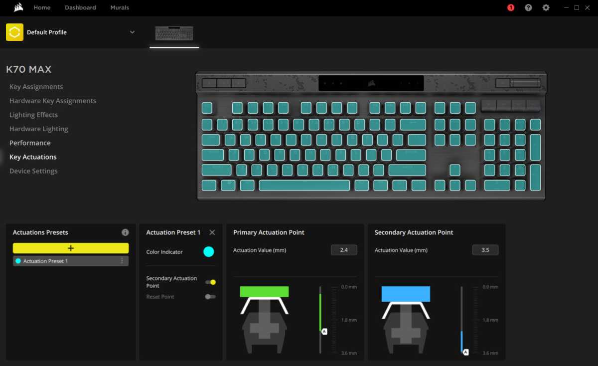 Corsair iCue software key actuations