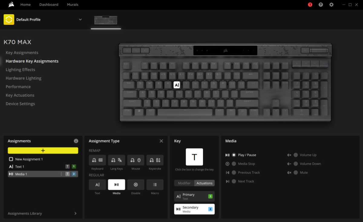 Corsair iCue software key assignments