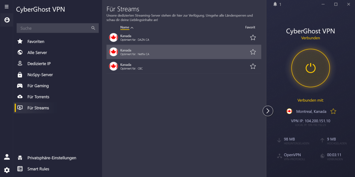 Cyberghost VPN mit Netflix Kanada