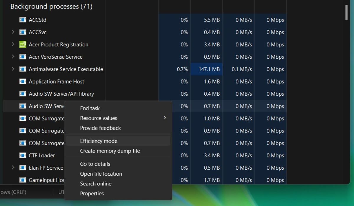 Windows 11 task manager efficiency mode