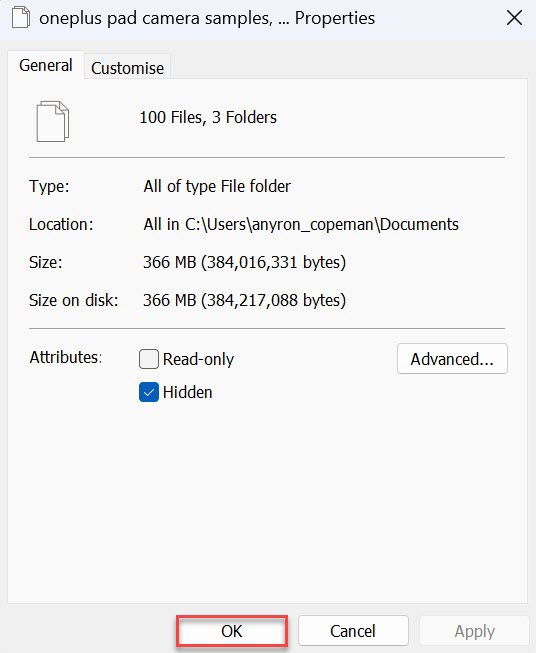 Windows 11 hide files method screenshot