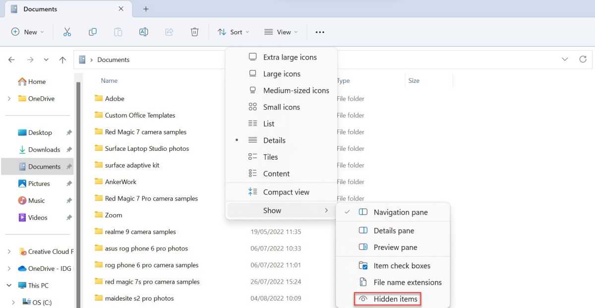 Windows 11 hide files method screenshot