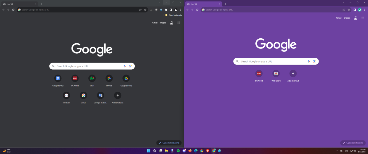 Два отдельных экземпляра Google Chrome в Windows 11