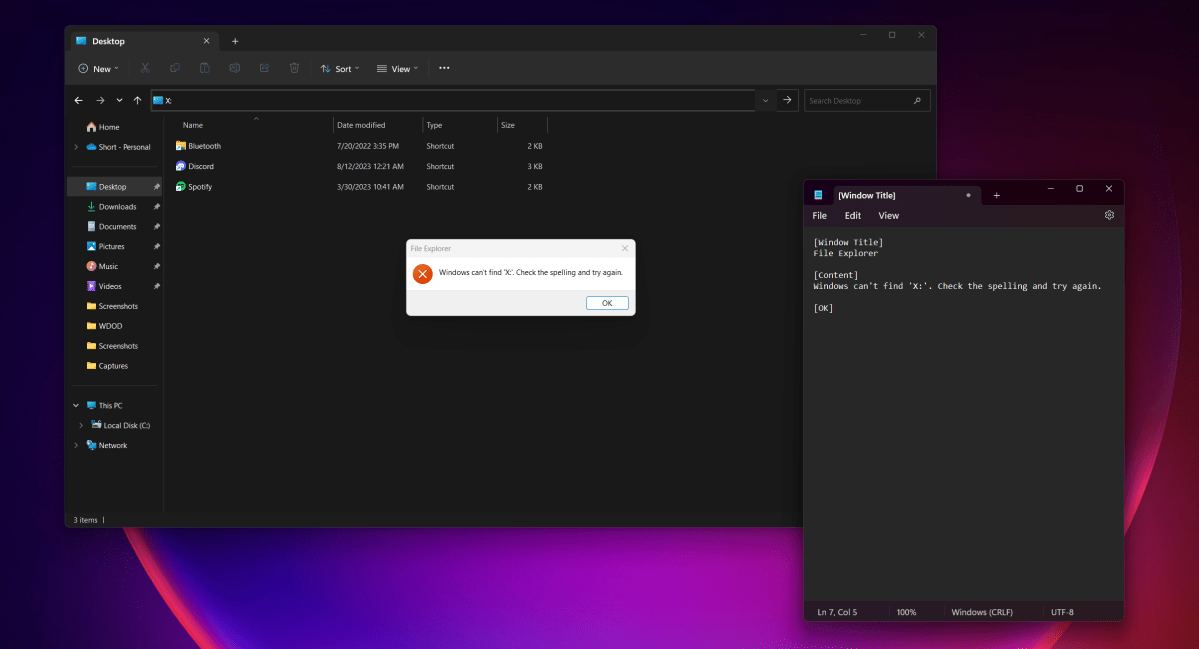 Windows 11 error dialog
