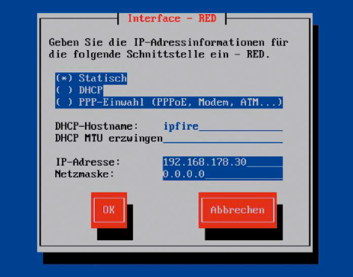 Im Anschluss werden die Details zu den Schnittstellen definiert. Dazu gehört vor allem die Vergabe der IP-Adressen.