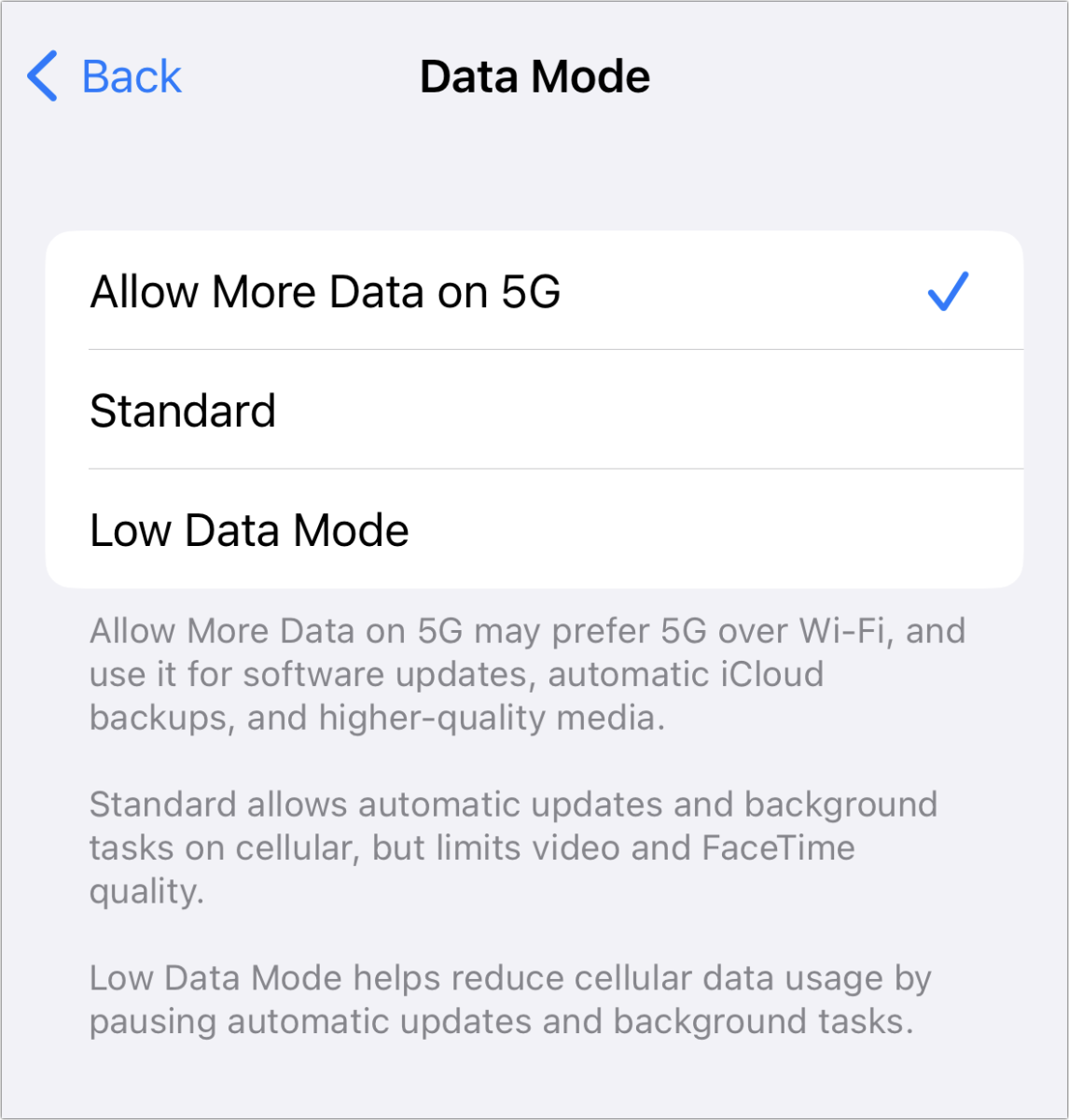 iOS 16 %G Allow More Data