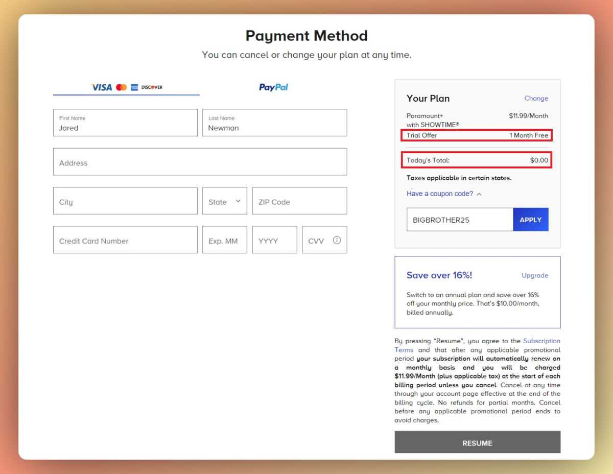 How do I redeem my Paramount+ promo or coupon code?