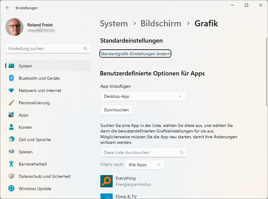 Bildschirmeinstellungen