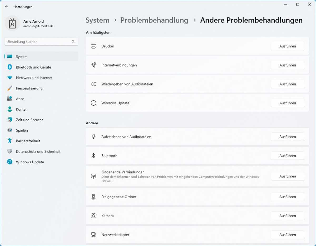 Windows Problembehandlung