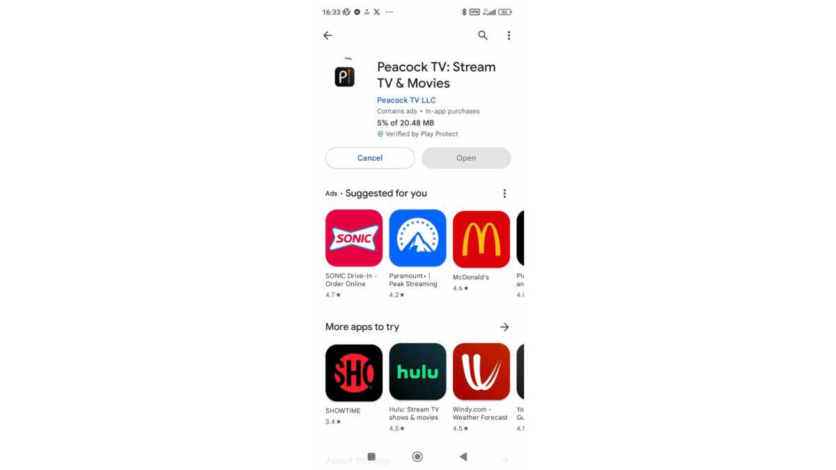 Peacock app Android