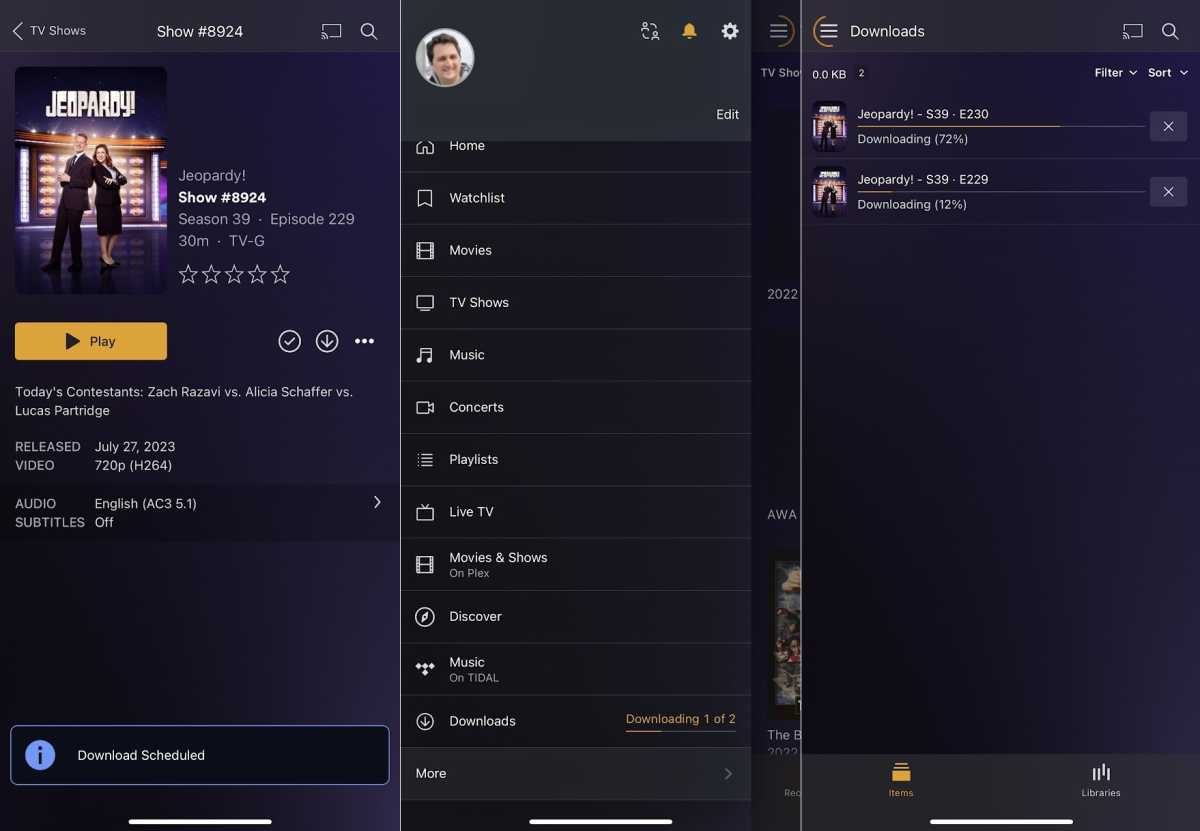 Plex downloading an episode of Jeopardy