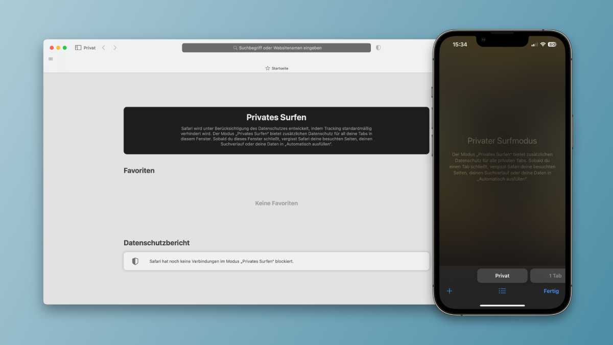 Screenshots des privaten Modus von Safari in macOS und iOS