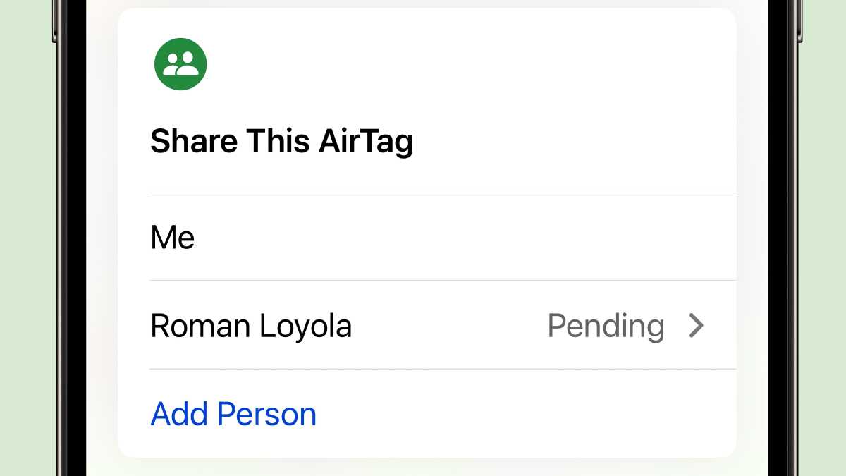 AirTag sharing pending