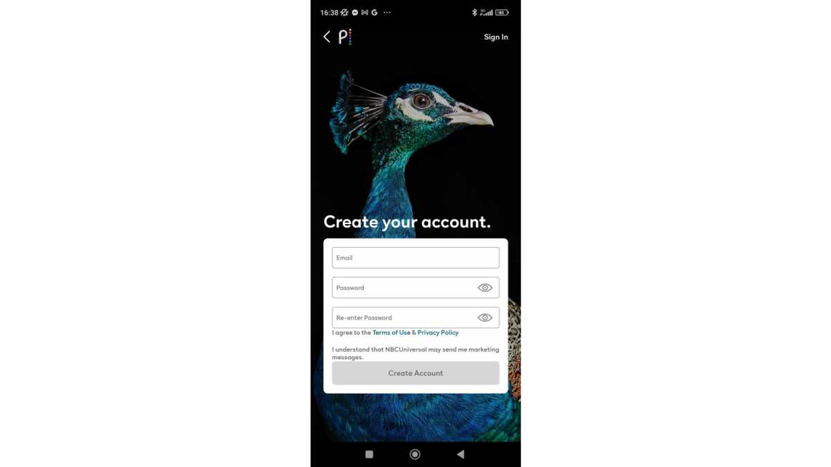 Peacock application for Android