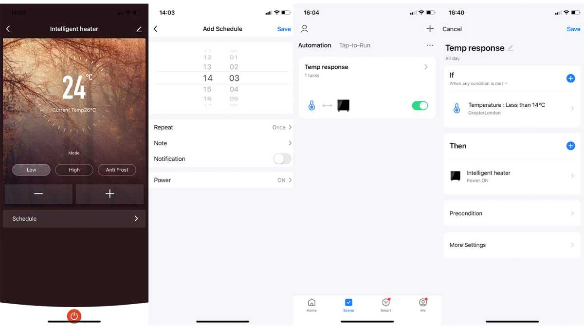 Smart Life app pages showing scheduling and automation