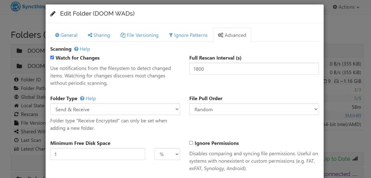 SyncThing Advanced sharing options