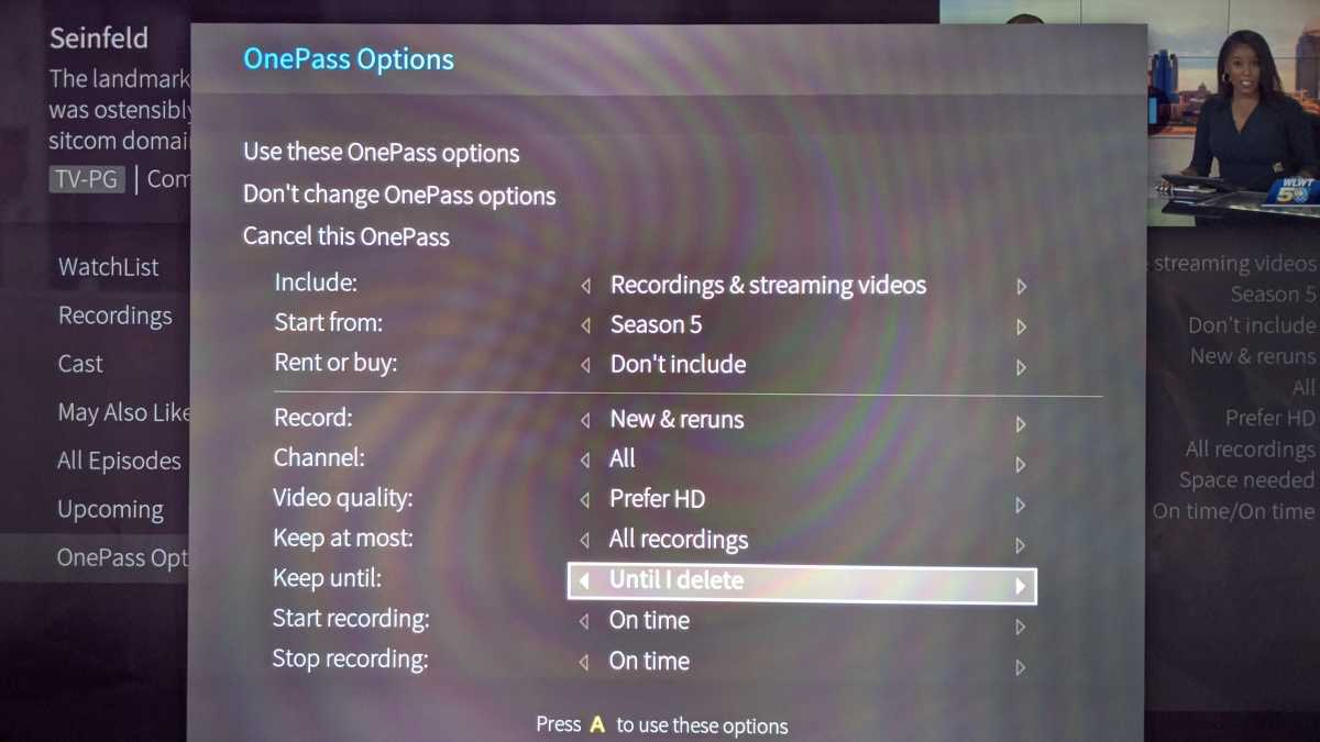 TiVo DVR recording options