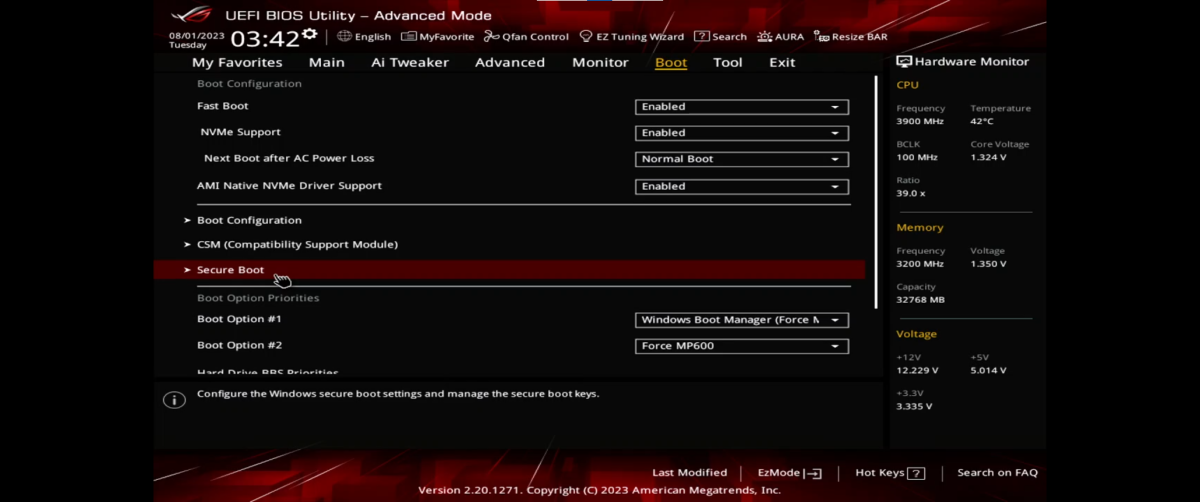 Asus motherboard UEFI BIOS - Secure Boot