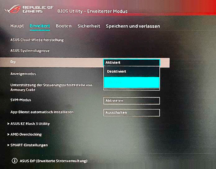 Um bei einem Rechner im ausgeschalteten Zustand Strom zu sparen, aktivieren Sie im Uefi den ErP-Modus. Peripherie wie USB-Tastaturen oder Smartphones erhalten so keine Energie mehr, der Stromverbrauch sinkt idealerweise unter ein Watt.