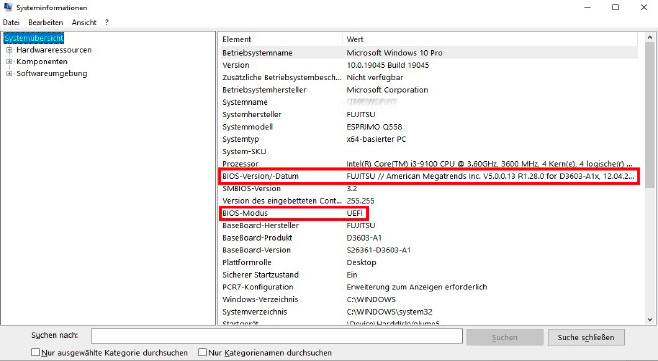 Ein Check in Windows zeigt schnell, ob der Uefi-Modus eingeschaltet ist. Aufschluss geben die Systeminformationen, über die Sie gleichzeitig auch die Uefi-Version herausfinden können.