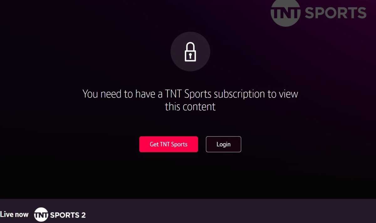 Watching TNT Sports online login page