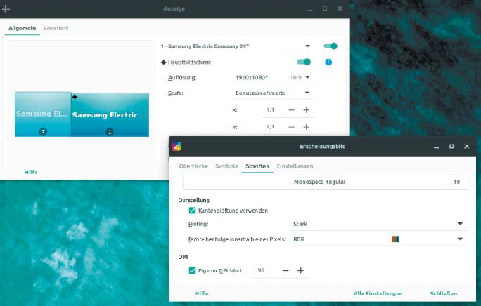 Monitore und Schriften skalieren: XFCE kann für jede Display-Situation und Monitorauflösung optimale Lösungen einstellen.