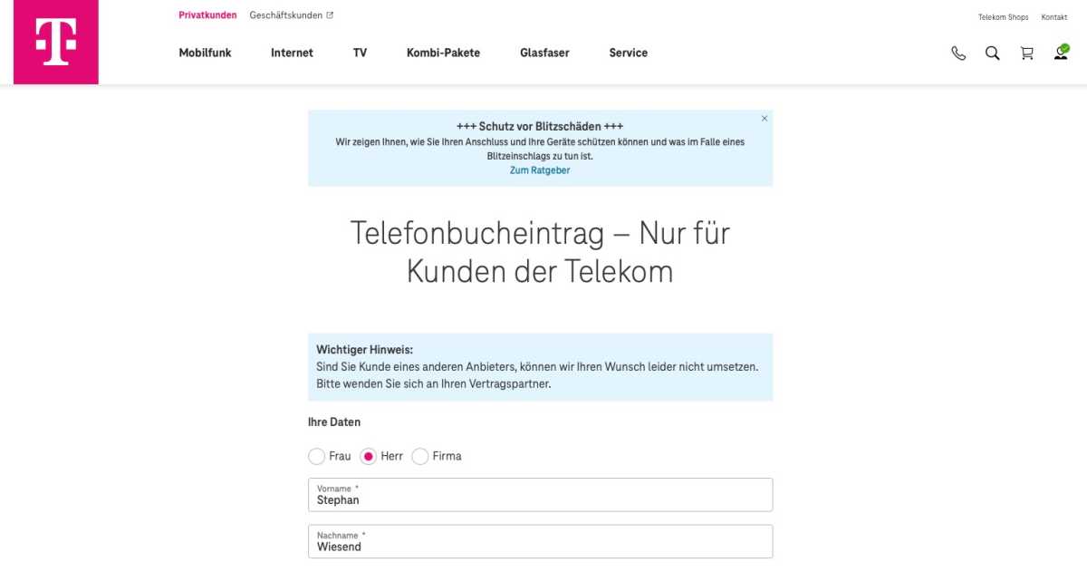 Telefonbucheintrag
