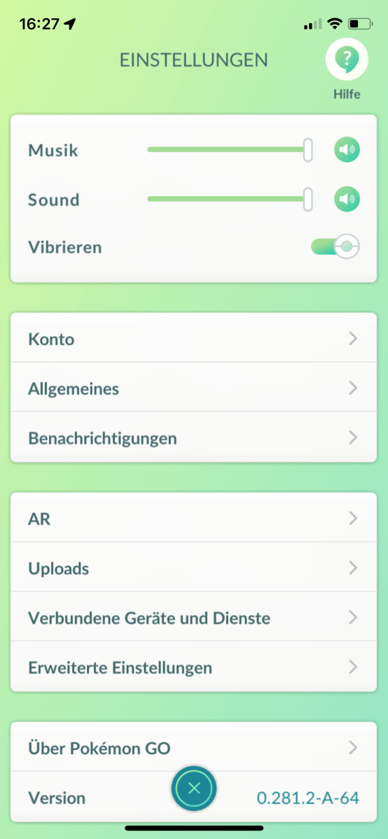 App-Einstellungen von Pokemon Go