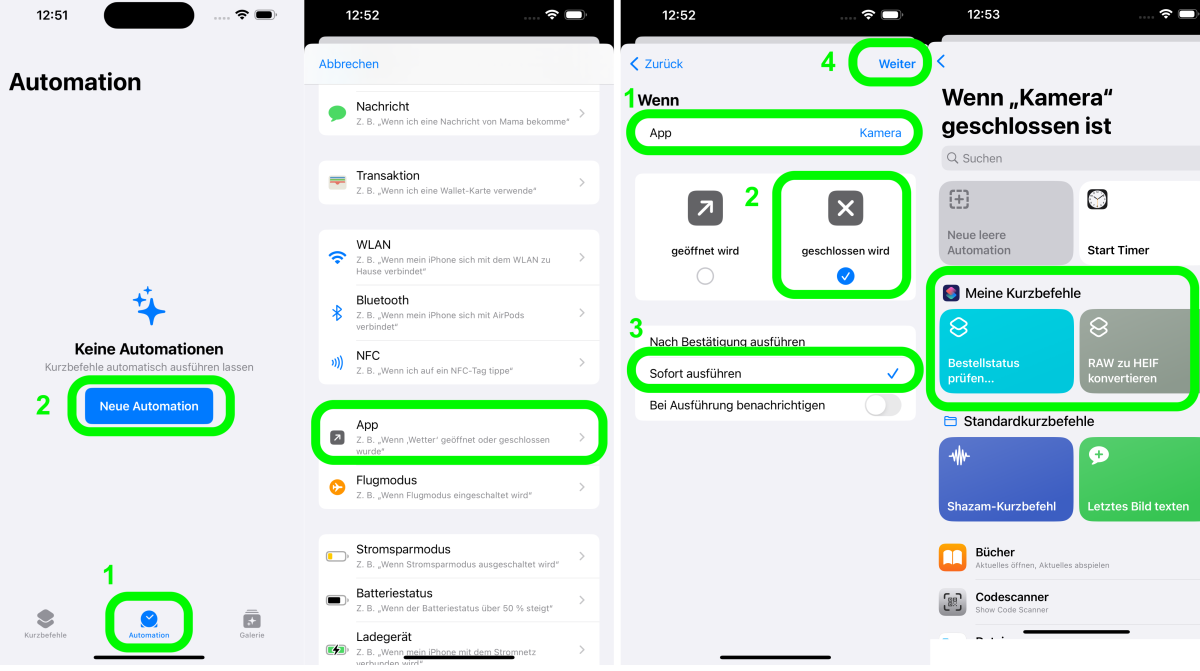 Den Shortcut selbst muss man noch entsprechend konfigurieren.