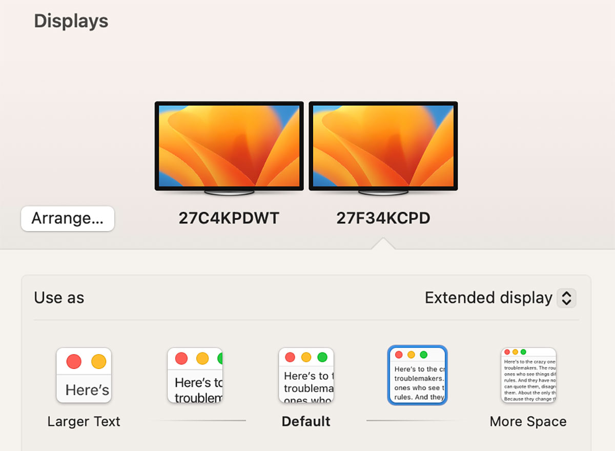 Mac System Settings resolution options