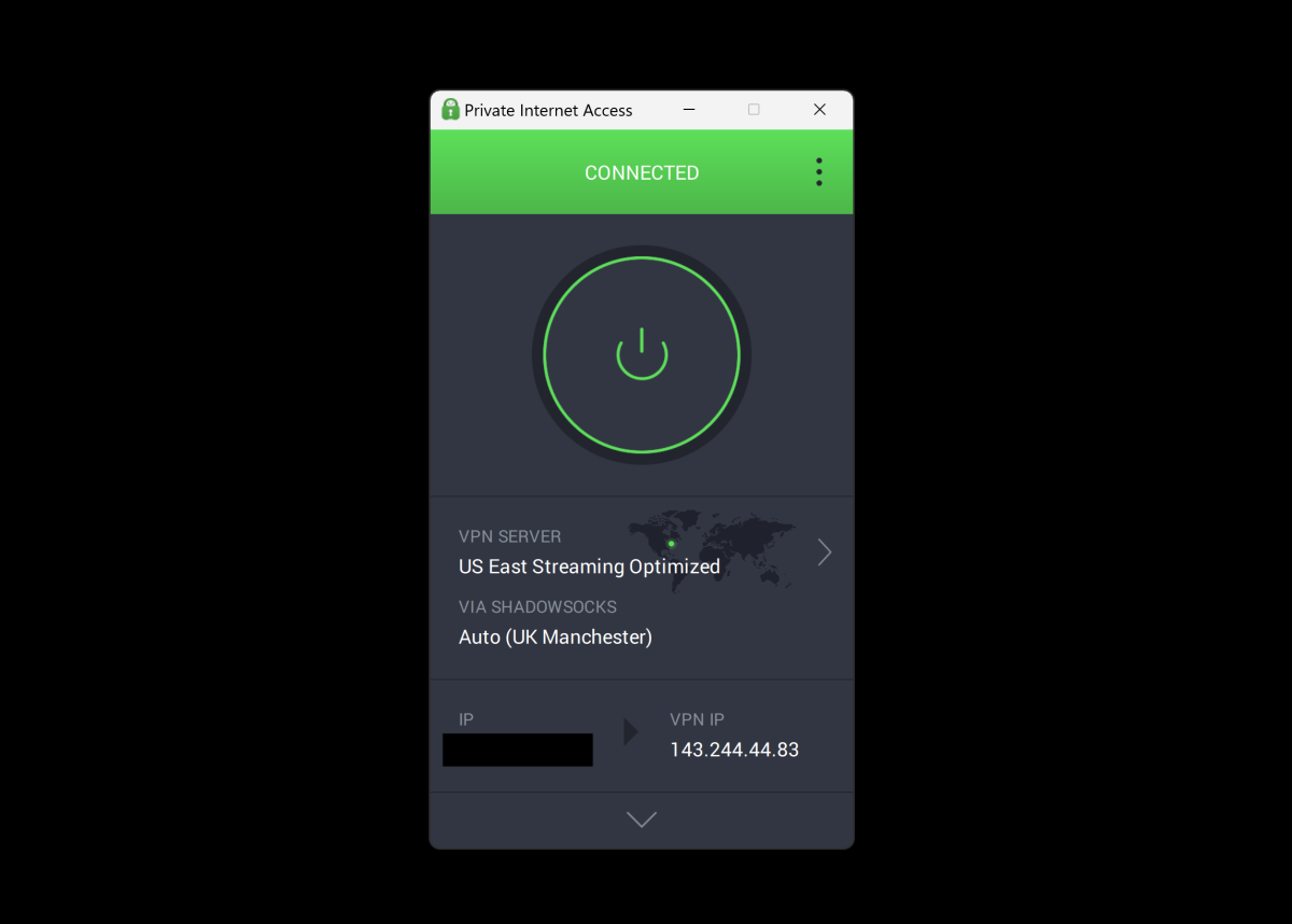 Menú principal de la app de PIA para Windows