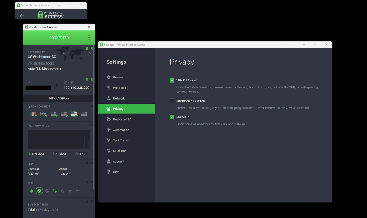 Función de VPN con interruptor kill switch y bloqueador de direcciones Mac