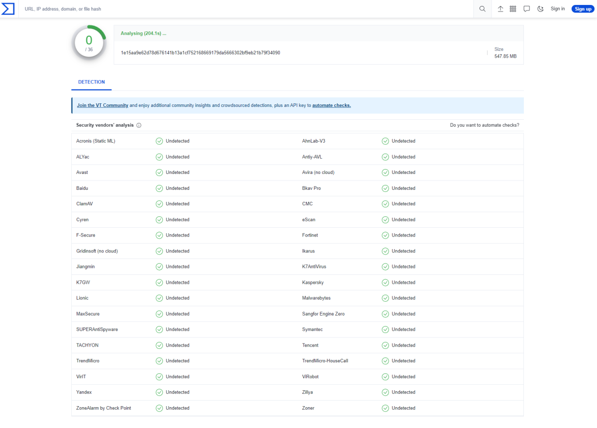 virustotal virus check 2