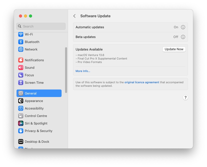 Software Update Mac Ventura
