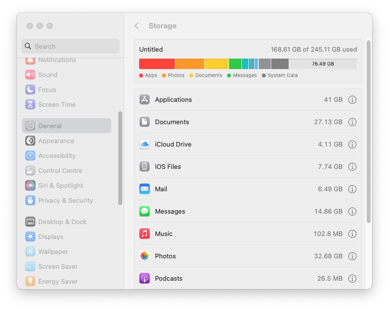How to see storage on macOS 