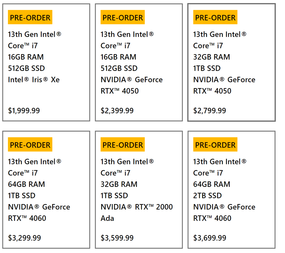 Microsoft Surface Laptop 2 configs