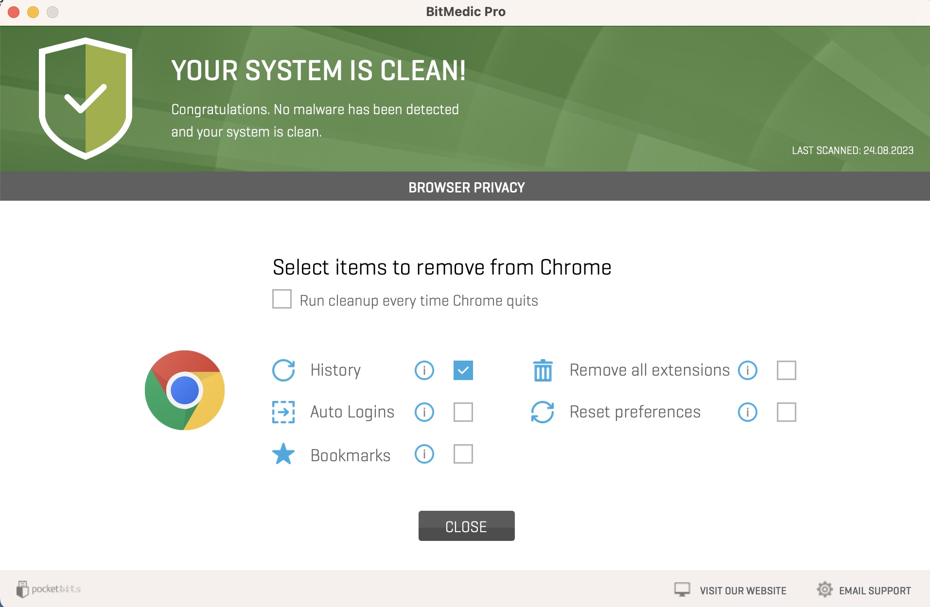 The results of a BitMedic Pro Antivirus Adware Scan