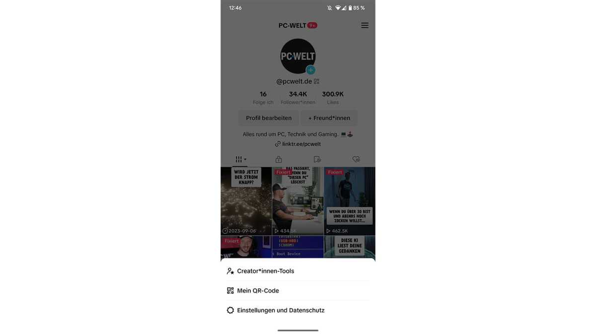 Tiktok-Menü