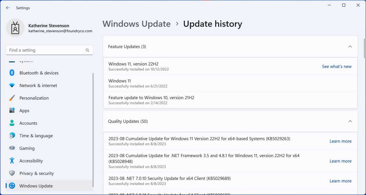 Windows update history