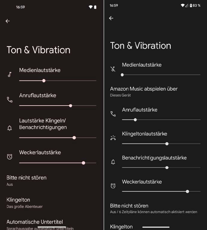 Die Lautstärke des Klingeltons und die von Benachrichtigungen lässt sich unter Android 14 getrennt voneinander einstellen.
