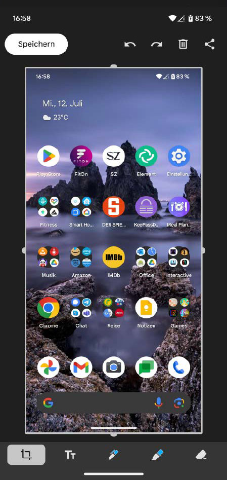 Der Editierstift im Screenshot-Menü zeigt nun gleich die gewählte Farbe an, sodass Sie sich hier mindesten einen Fingertipper sparen.