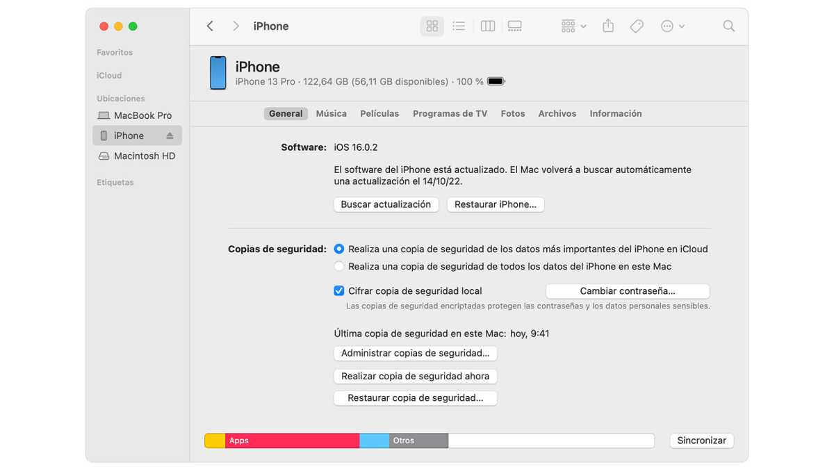 Copia de seguridad de iPhone en Mac