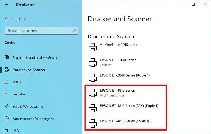 Findet sich Ihr Druckermodell mehrmals unter Windows, kann das an unterschiedlichen Anschlüssen und Funktionen liegen, aber auch an Treiberdubletten, die nicht korrekt funktionieren.