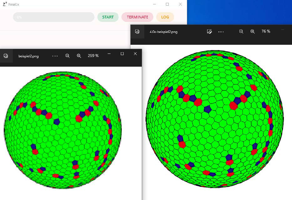 Gut vergrößert: Final 2x läuft mit jeder beliebigen CPU und GPU. Diese pixelige Grafik (links) hat das Tool mit dem Algorithmus Waifu 2x auf die vierfache Größe (rechts) gebracht.