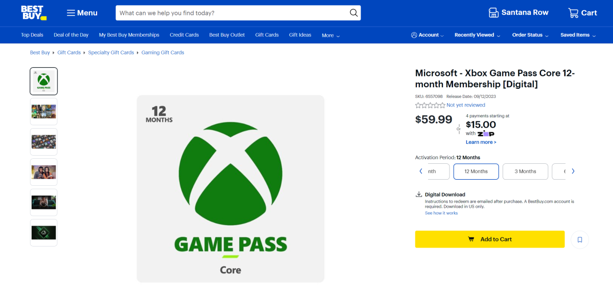 Microsoft Xbox LIVE 12 Month Gold Membership Card